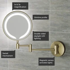 Vellamo LED Illuminated Round Magnifying Wall Mirror with Pull Out Magnetic Sensor - 200mm