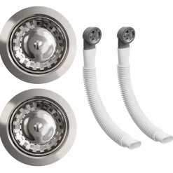 Vellamo 90mm Chrome 1.5 & 2 Bowl Kitchen Sink Strainer Wastes with Two Round Overflows
