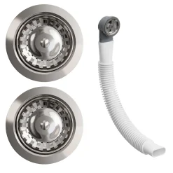 Vellamo 90mm Chrome 1.5 & 2 Bowl Kitchen Sink Strainer Wastes with Round Overflow