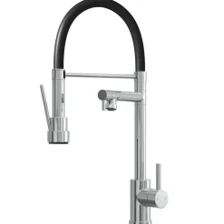 Vellamo Nexus Mono Pull Out Spray Kitchen Mixer Tap with Black Hose