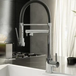 Vellamo Nexus Mono Pull Out Spray Kitchen Mixer Tap with Black Hose