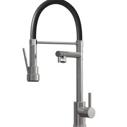 Vellamo Nexus Mono Pull Out Spray Kitchen Mixer Tap with Black Hose
