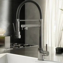 Vellamo Nexus Mono Pull Out Spray Kitchen Mixer Tap with Black Hose