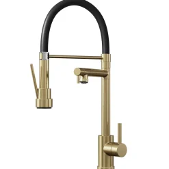 Vellamo Nexus Mono Pull Out Spray Kitchen Mixer Tap with Black Hose
