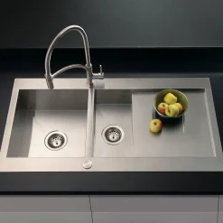 Vellamo Peak 1.5 Bowl Satin Stainless Steel Sink & Waste with Reversible Drainer - 1000 x 500mm