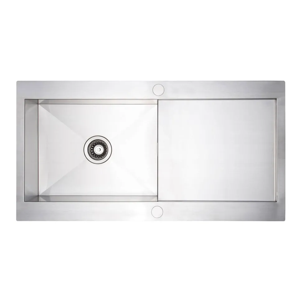 Vellamo Peak 1 Bowl Satin Stainless Steel Sink & Waste with Reversible Drainer - 1000 x 500mm