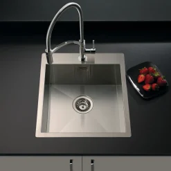 Vellamo Peak 1 Bowl Satin Stainless Steel Sink & Waste with Tap Ledge - 450 x 500mm