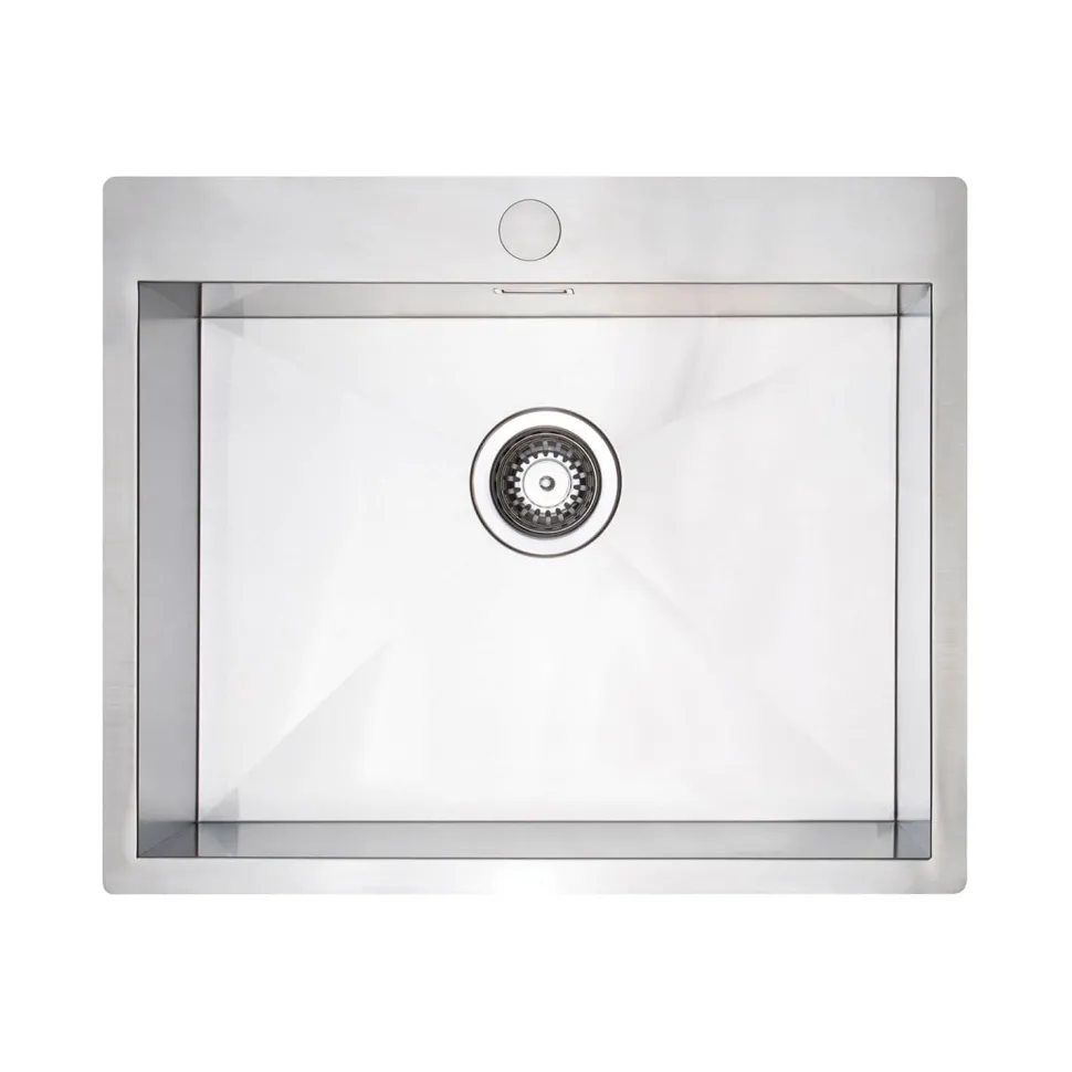 Vellamo Peak 1 Bowl Satin Stainless Steel Sink & Waste with Tap Ledge - 600 x 500mm