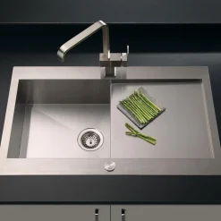 Vellamo Peak Compact 1 Bowl Satin Stainless Steel Sink & Waste with Reversible Drainer - 860 x 500mm