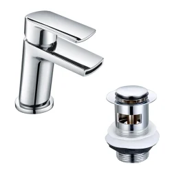 Vellamo Poise Mini Mono Basin Mixer with Push Waste - Chrome