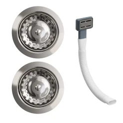 Vellamo Premium 90mm 1.5 & 2 Bowl Kitchen Sink Strainer Wastes with Rectangular Overflow