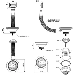 Vellamo Premium 90mm 1.5 & 2 Bowl Kitchen Sink Strainer Wastes with Rectangular Overflow