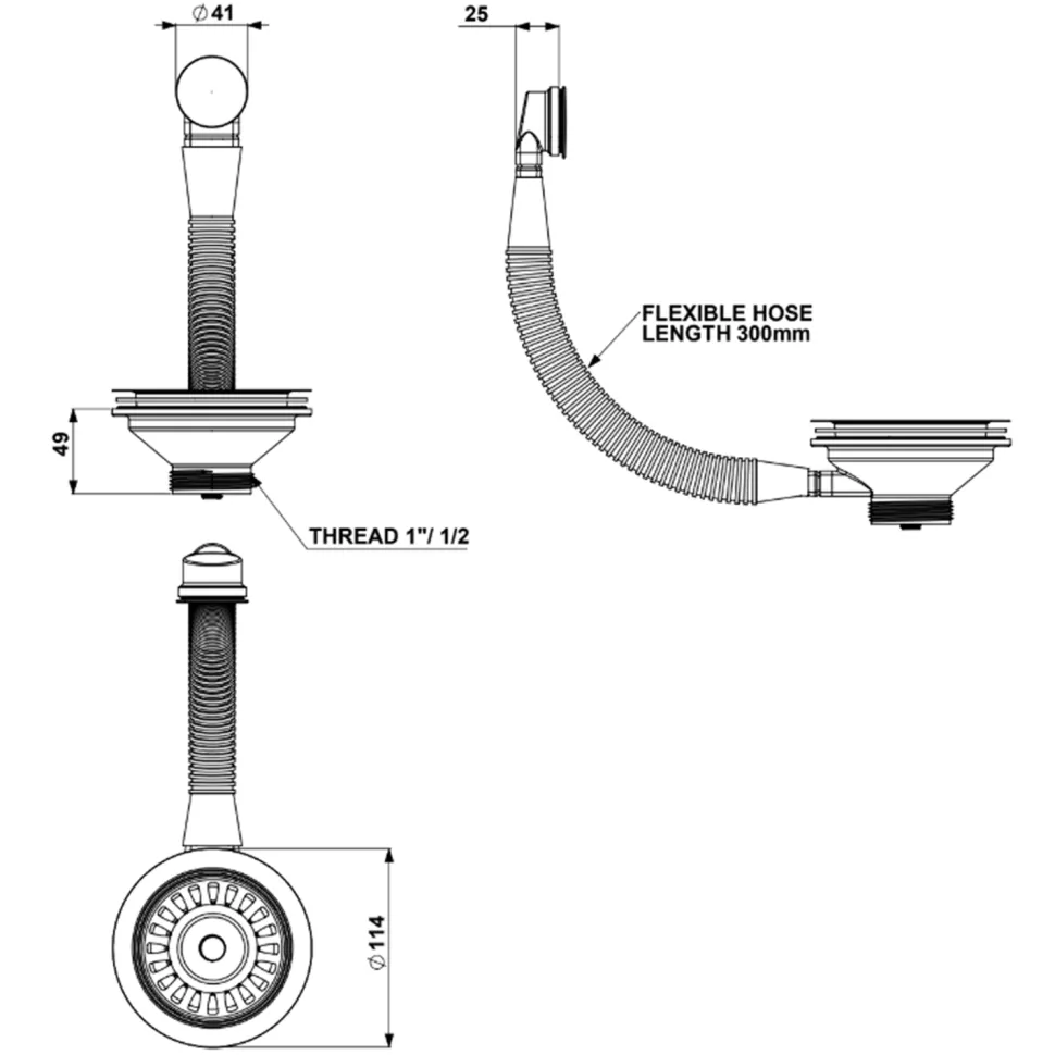 Vellamo Premium 90mm Kitchen Sink Strainer Waste & Round Overflow