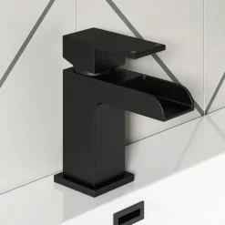 Vellamo Reve Matt Black Waterfall Basin Tap & Waste