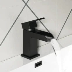 Vellamo Reve Matt Black Waterfall Basin Tap & Waste