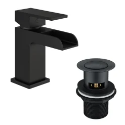 Vellamo Reve Matt Black Waterfall Basin Tap & Waste