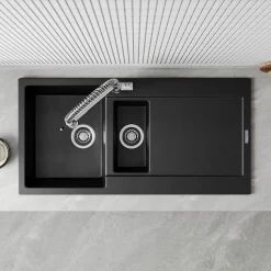 Vellamo Rocca 1.5 Bowl Granite Composite Inset Kitchen Sink & Waste - 1000 x 500mm