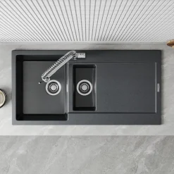 Vellamo Rocca 1.5 Bowl Granite Composite Inset Kitchen Sink & Waste - 1000 x 500mm