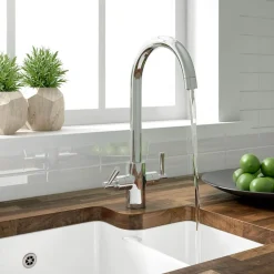 Vellamo Sidra Twin Lever Mono Kitchen Mixer - Polished Chrome