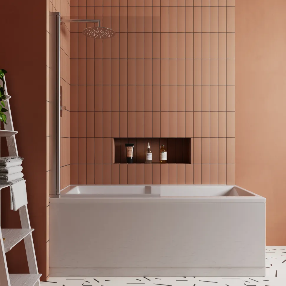 Vellamo Square Corner 6mm Glass Bath Screen - 1400 x 800mm