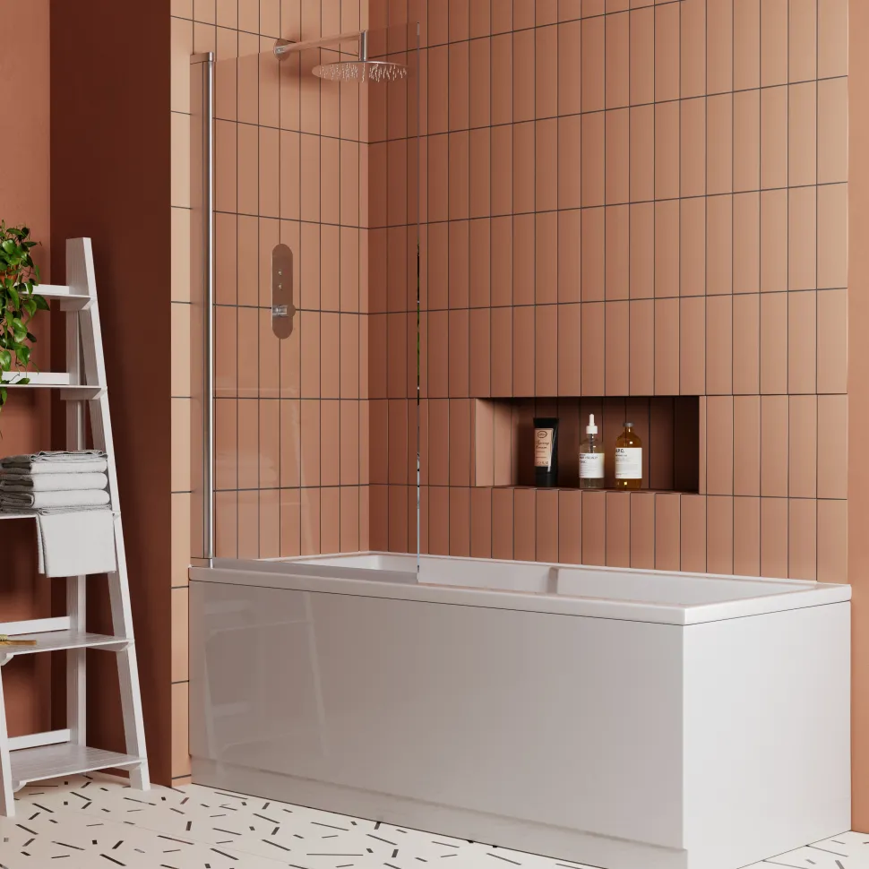 Vellamo Square Corner 6mm Glass Bath Screen - 1400 x 800mm