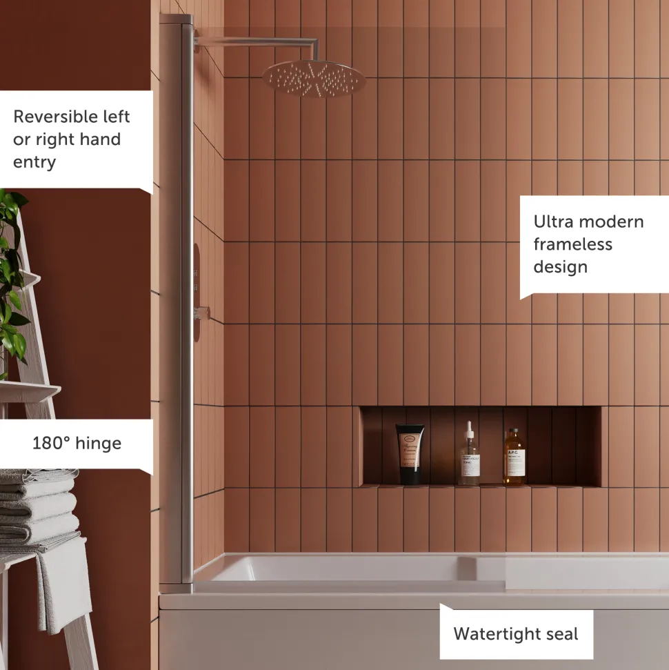 Vellamo Square Corner 6mm Glass Bath Screen - 1400 x 800mm