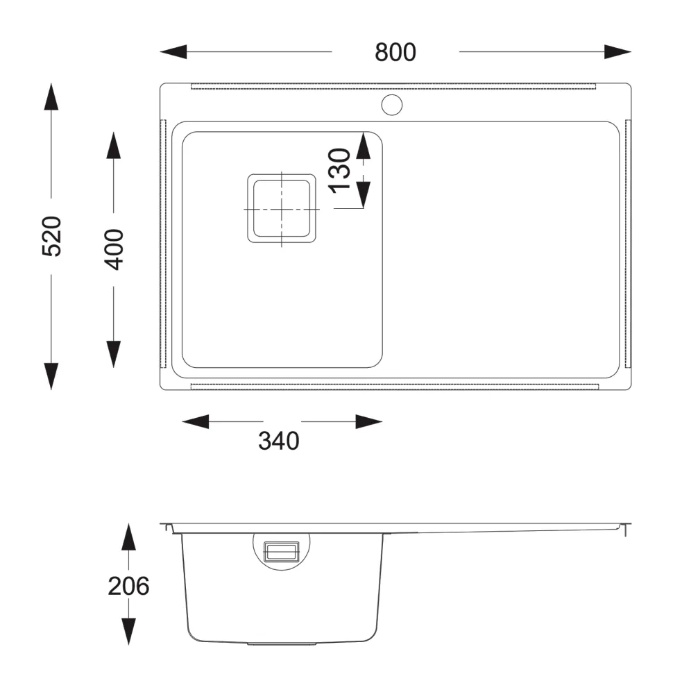 Vellamo Steel Horizon Compact 1 Bowl Stainless Steel Kitchen sink & Waste Kit - 800 x 520mm