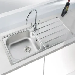 Vellamo Sunrise 1 Bowl Satin Stainless Steel Kitchen Sink with Waste, Plumbing Kit & Reversible Drainer - 965 x 500mm