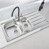Vellamo Sunrise 1.5 Bowl Satin Stainless Steel Kitchen Sink with Waste, Plumbing Kit & Reversible Drainer - 965 x 500mm