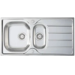 Vellamo Sunrise 1.5 Bowl Satin Stainless Steel Kitchen Sink with Waste, Plumbing Kit & Reversible Drainer - 965 x 500mm