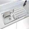 Vellamo Sunrise Compact 1 Bowl Satin Stainless Steel Kitchen Sink with Waste, Plumbing Kit & Reversible Drainer - 860 x 500mm
