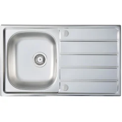 Vellamo Sunrise Compact 1 Bowl Satin Stainless Steel Kitchen Sink with Waste, Plumbing Kit & Reversible Drainer - 860 x 500mm