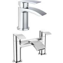 Vellamo Swift Chrome Basin Mixer Tap & Waste and Deck Mounted Bath Mixer Tap