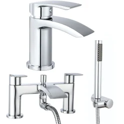 Vellamo Swift Chrome Basin Mixer Tap & Waste and Bath Shower Mixer Tap with Shower Kit