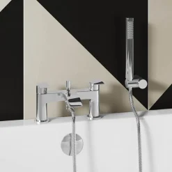 Vellamo Swift Chrome Basin Mixer Tap & Waste and Bath Shower Mixer Tap with Shower Kit