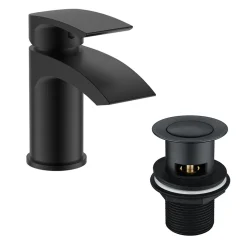 Vellamo Swift Matt Black Basin Mixer Tap & Waste