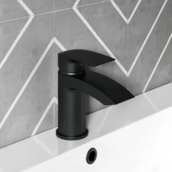 Vellamo Swift Matt Black Basin Mixer Tap & Waste