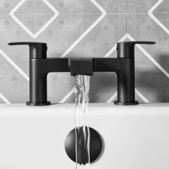 Vellamo Swift Matt Black Basin Mixer Tap & Waste and Deck Mounted Bath Mixer Tap
