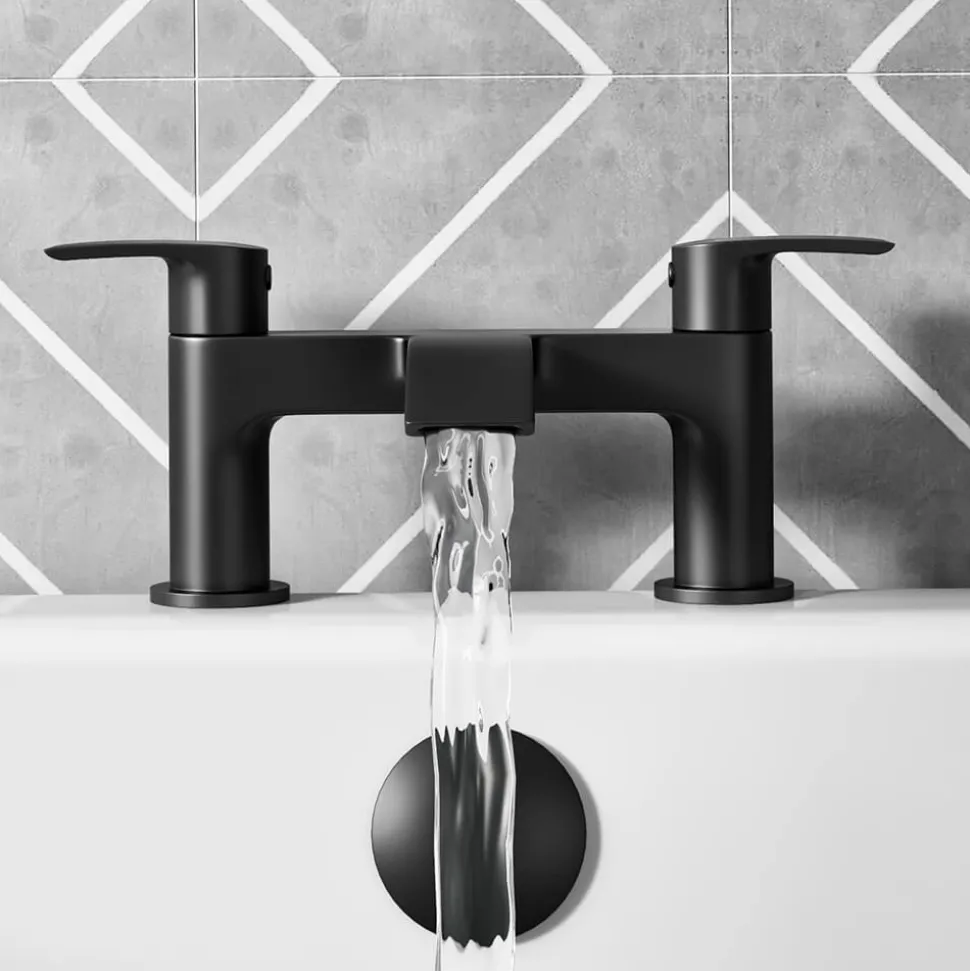 Vellamo Swift Matt Black Deck Mounted Bath Filler
