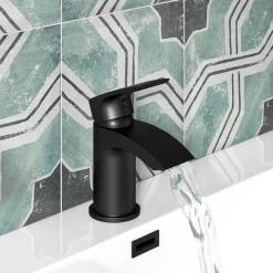 Vellamo Swift Matt Black Mini Basin Mixer Tap & Clicker Waste