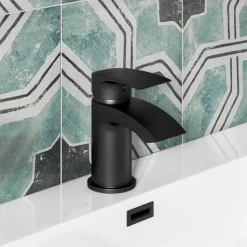 Vellamo Swift Matt Black Mini Basin Mixer Tap & Clicker Waste