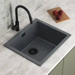 Vellamo Terra 1 Bowl Granite Composite Inset / Undermount Kitchen Sink & Waste - 533 x 457mm