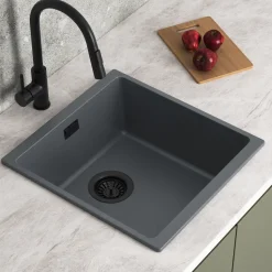Vellamo Terra 1 Bowl Granite Composite Inset or Undermount Kitchen Sink & Waste - 430 x 460mm