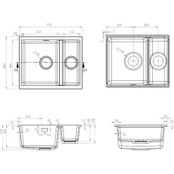Vellamo Terra 1.5 Bowl Granite Composite Inset/Undermount Kitchen Sink & Waste Kit - 555 x 460mm