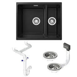 Vellamo Terra 1.5 Bowl Granite Composite Inset/Undermount Kitchen Sink & Waste Kit - 555 x 460mm