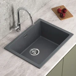 Vellamo Terra Large 1 Bowl Granite Composite Inset / Undermount Kitchen Sink & Waste - 610 x 460mm