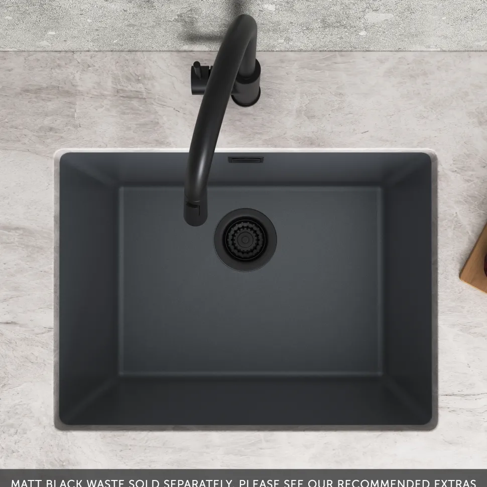 Vellamo Terra Large 1 Bowl Granite Composite Inset / Undermount Kitchen Sink & Waste - 610 x 460mm