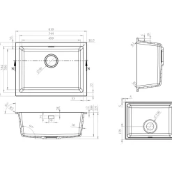 Vellamo Terra Large 1 Bowl Granite Composite Inset / Undermount Kitchen Sink & Waste - 610 x 460mm