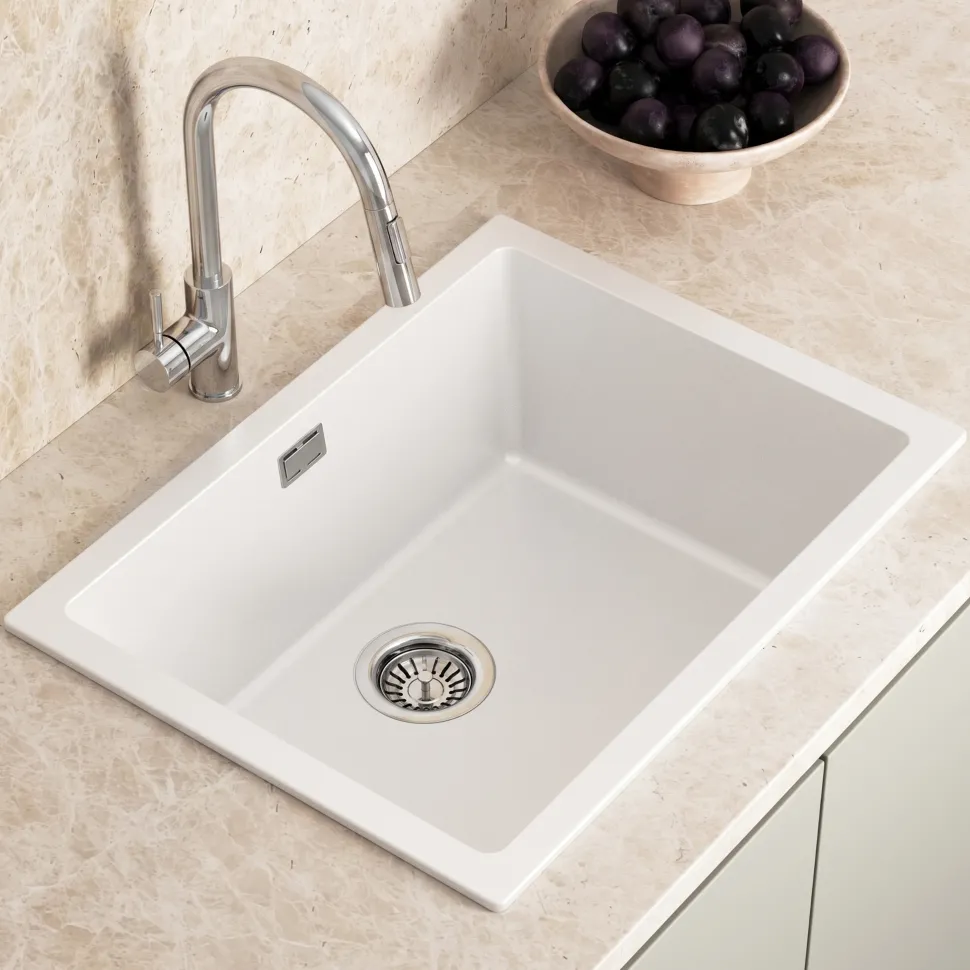 Vellamo Terra Large 1 Bowl Granite Composite Inset / Undermount Kitchen Sink & Waste - 610 x 460mm