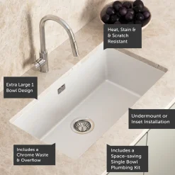 Vellamo Terra XL 1 Bowl Granite Composite Inset / Undermount Kitchen Sink & Waste - 774 x 434mm